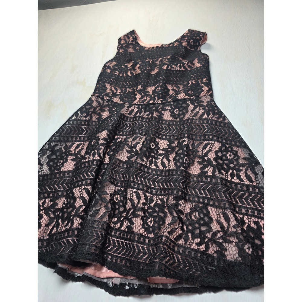 The Childrens Place Girls Black Lace Pink Satin Fit Flare Dress 14 Boho Classic